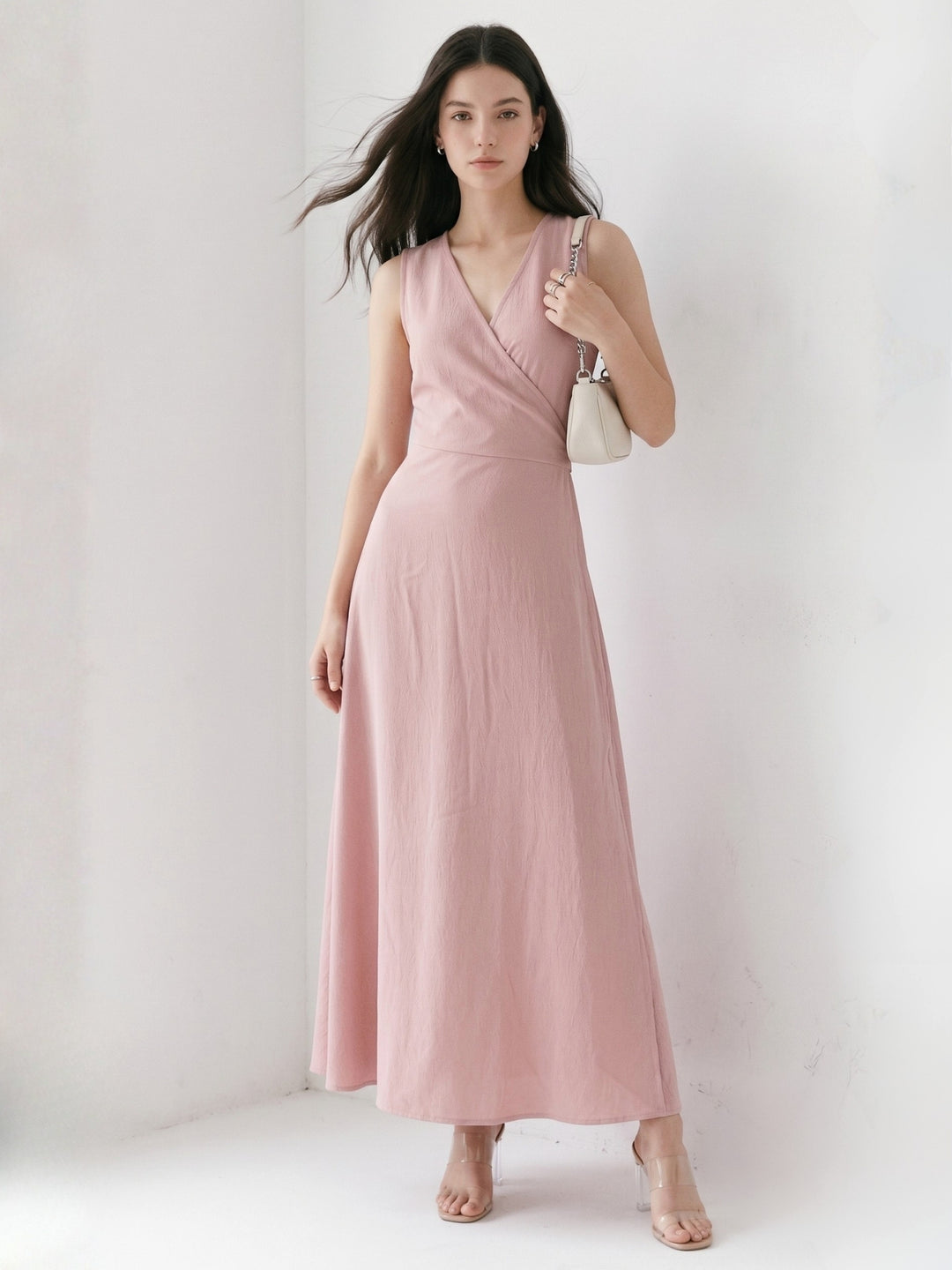 Pink Wrap Dress With Waist Tie Up Detail
