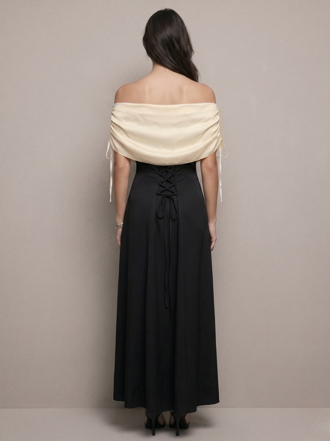 Black Draped Neckline Fit & Flare Dress