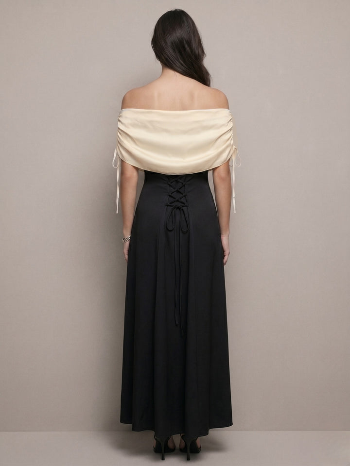 Black Draped Neckline Fit & Flare Dress