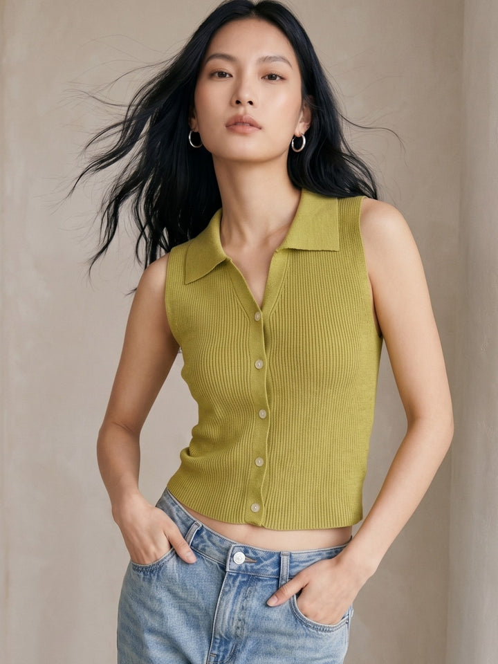 Taupe Button Down Collared Tank