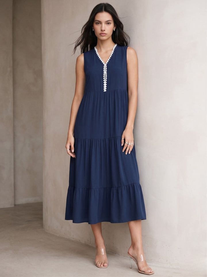 Navy Blue Sleeveless Tiered Dress