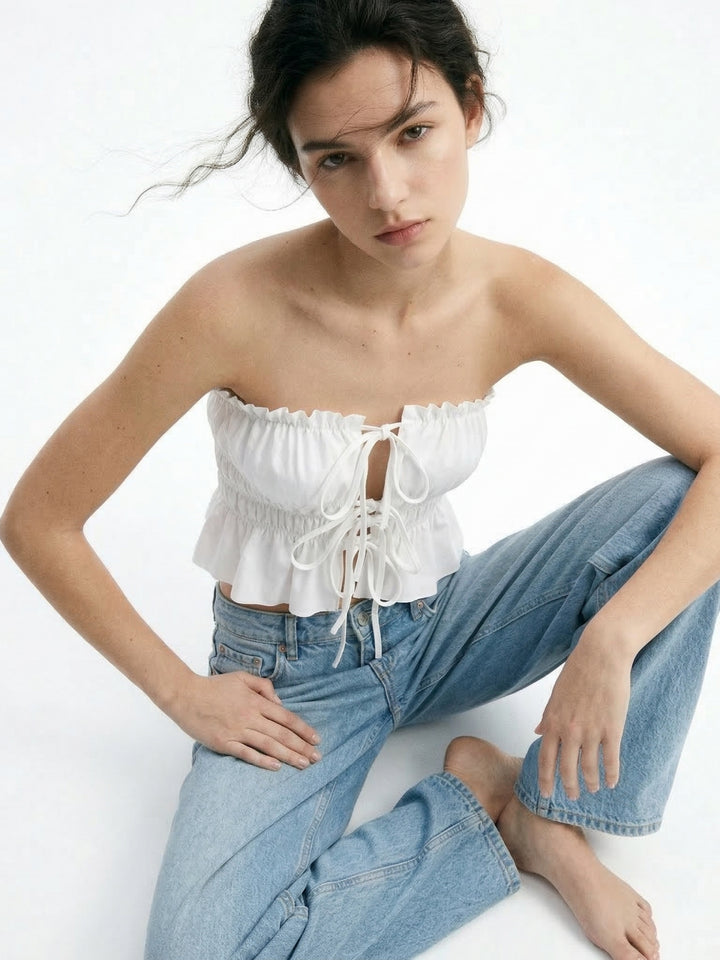 White Front Tie Up Tiered Top