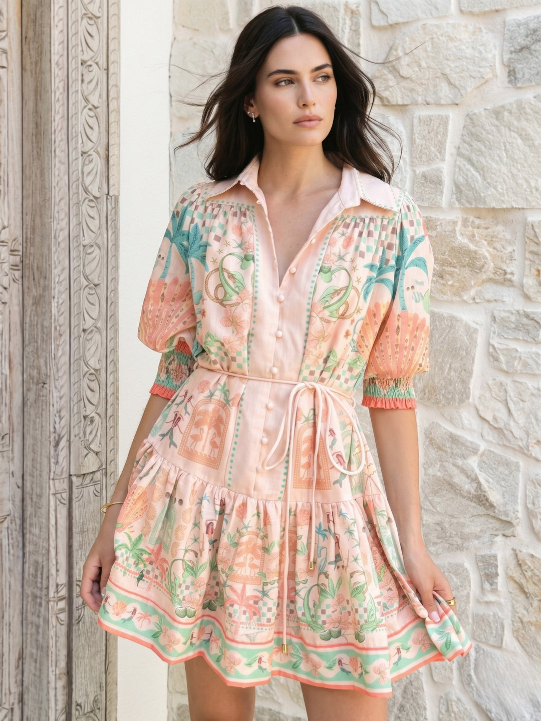 Multi Short Sleeve Printed Dress