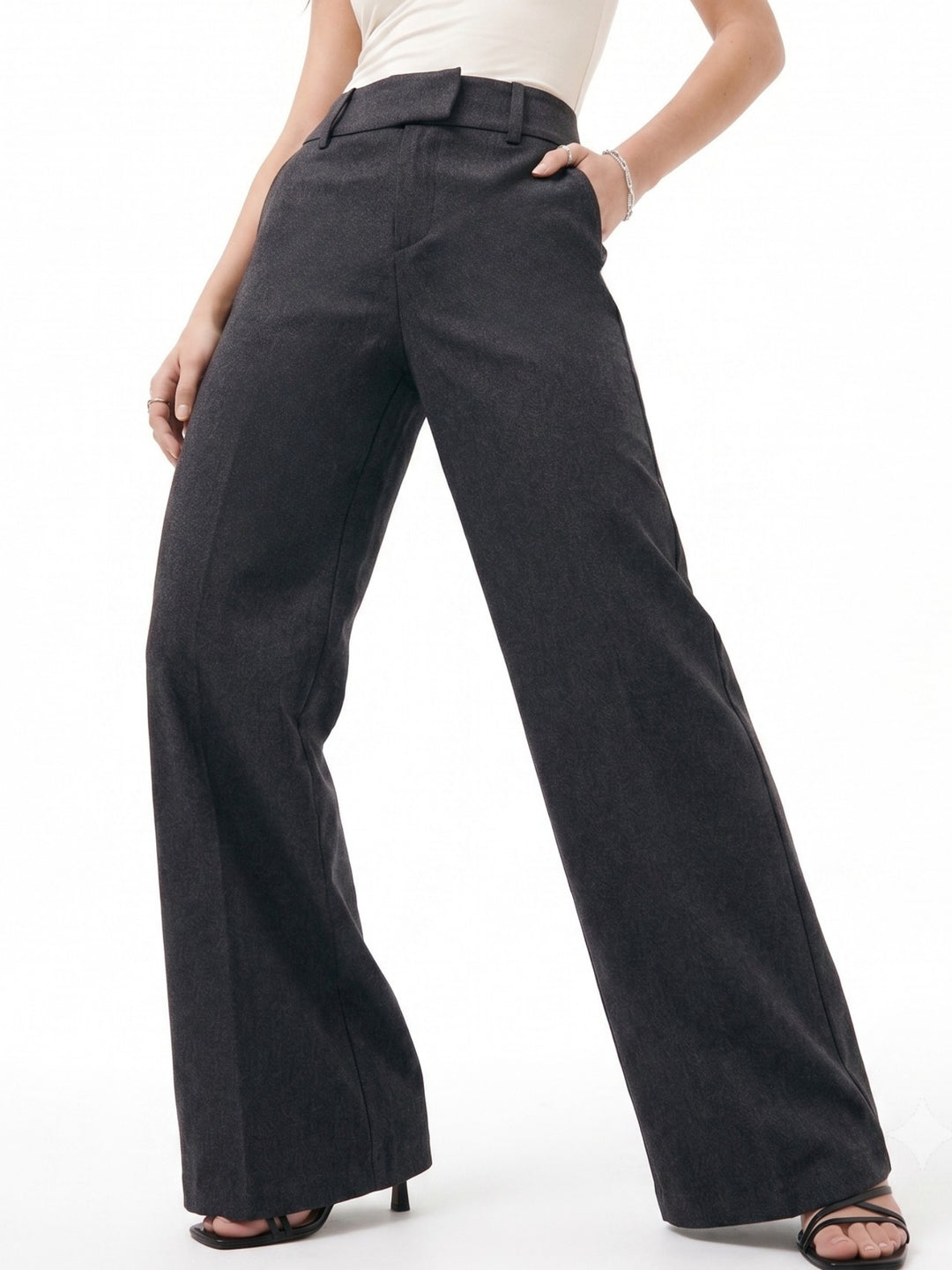 Grey High Waisted Solid Trouser