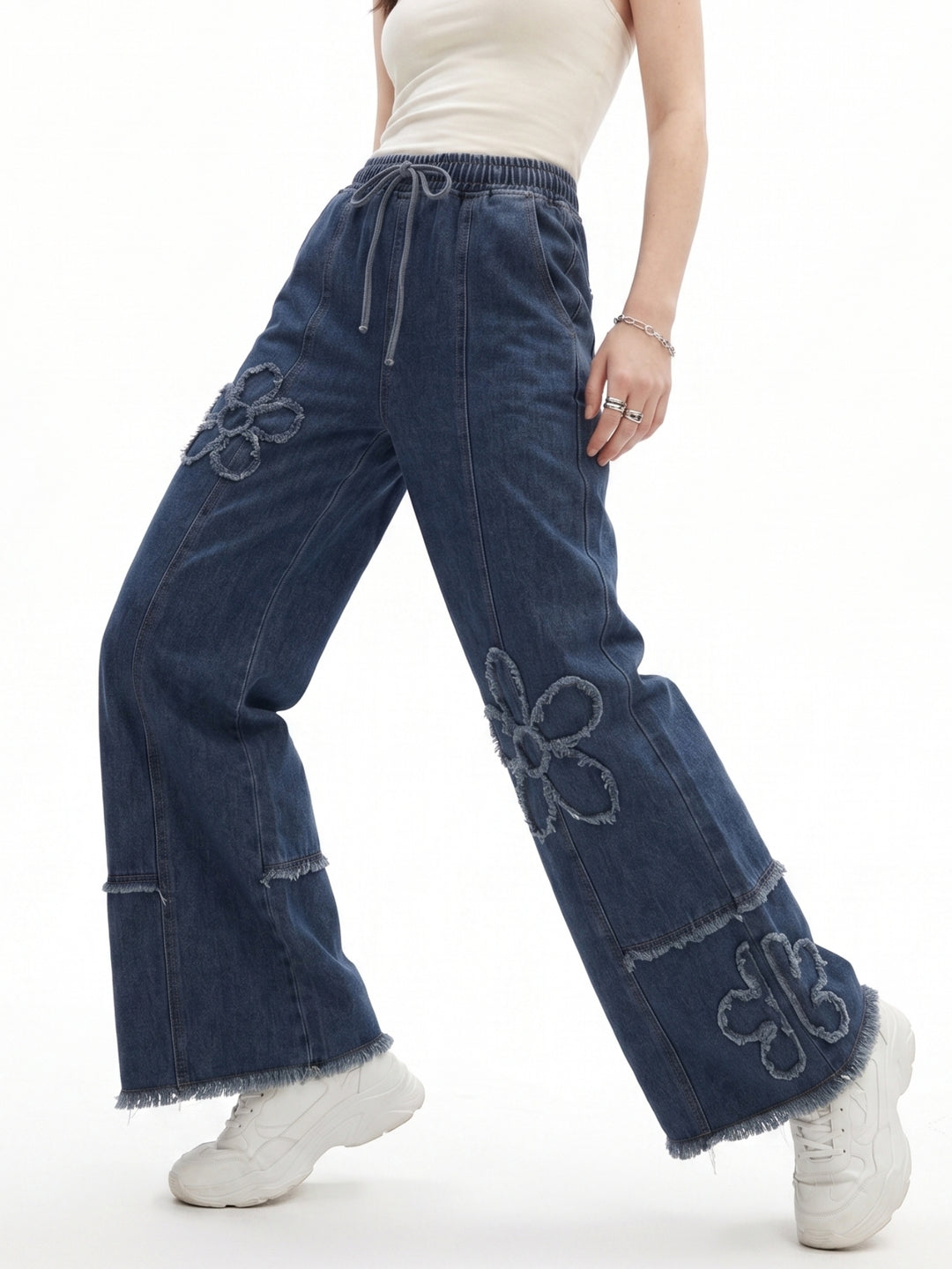 Blue Elasticated Waistband With Floral Designs