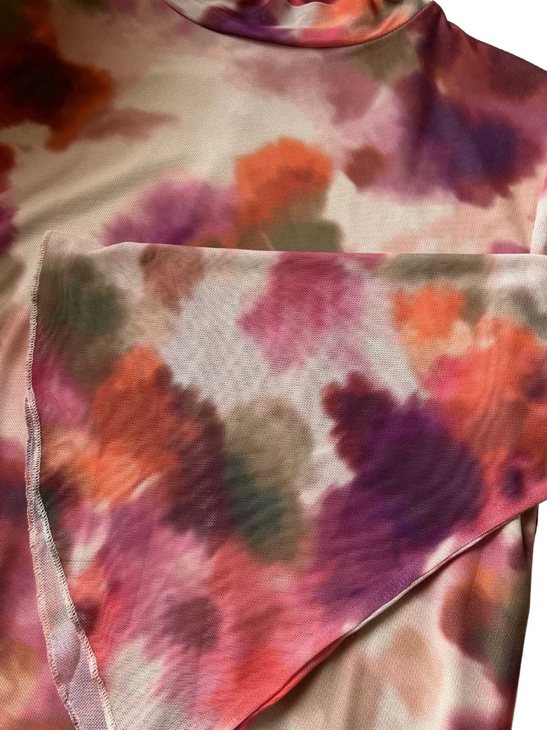 Multi High Neck Printed Mesh Top With Bell Sleeves