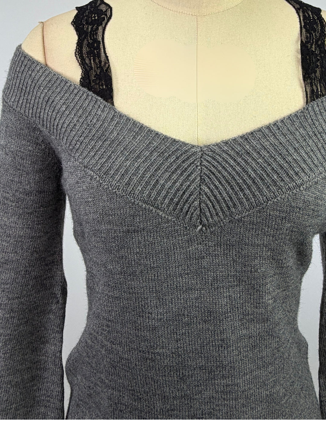 Charcoal Cold Shoulder Sweater With Lace Straps