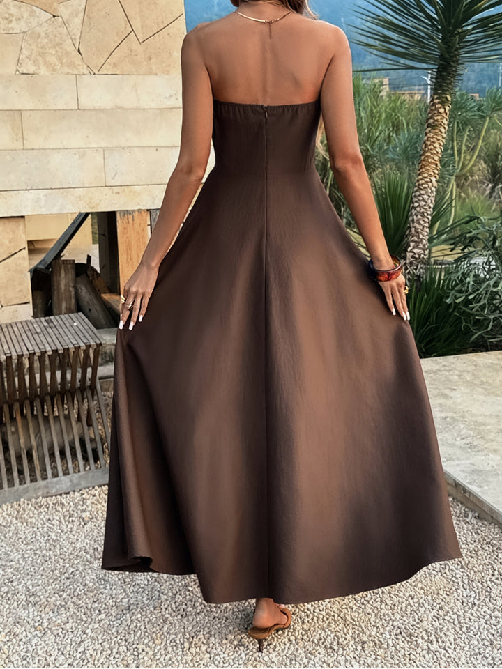 Brown Tube Solid Dress