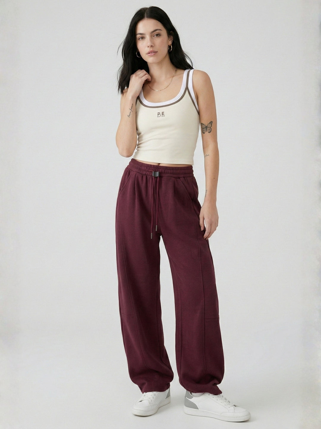 Maroon High Waist Wide Leg Pant
