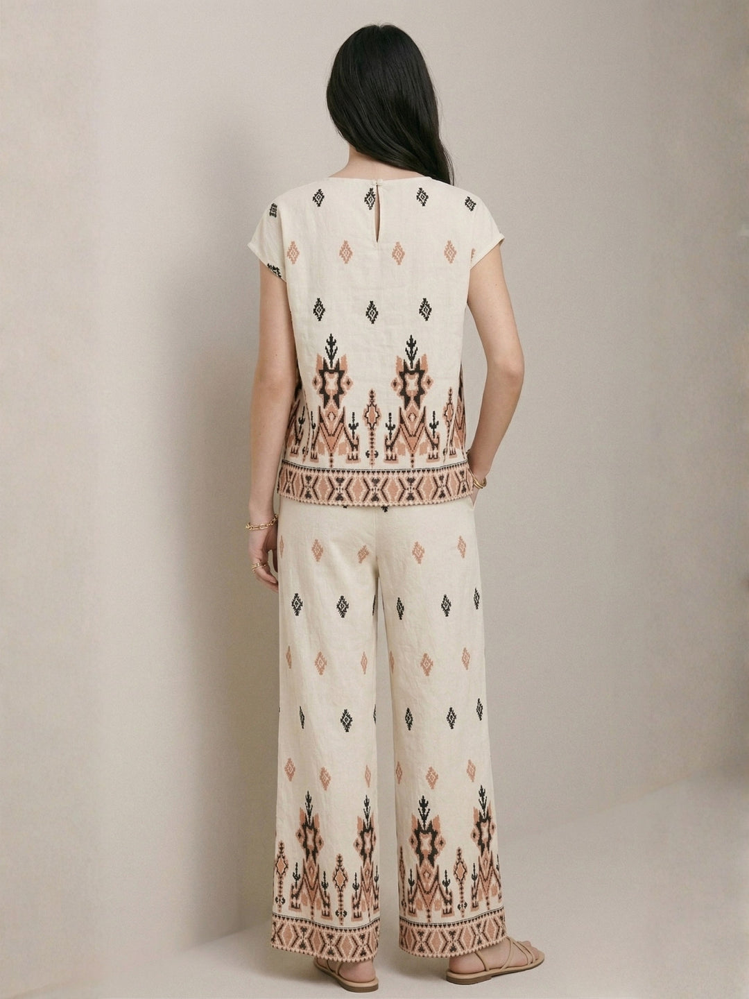 Off White Printed High Neck Blouson With Pants Co-Ord Set