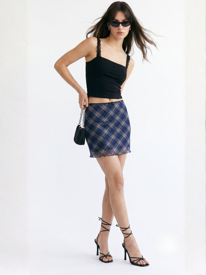 Blue Checkered Mesh Skirt