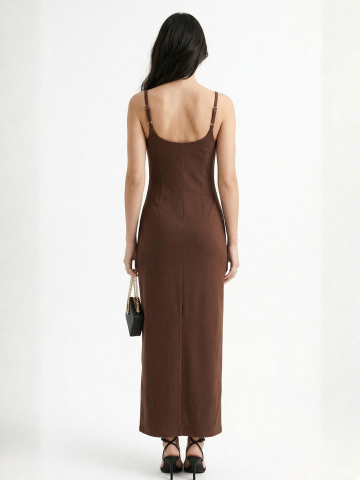 Brown Strapy Bodycon Solid Dress
