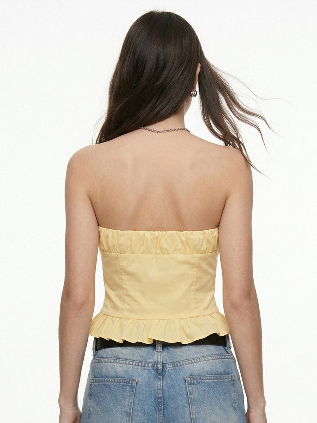 Yellow Off Shoulder Ruffle Hem Top