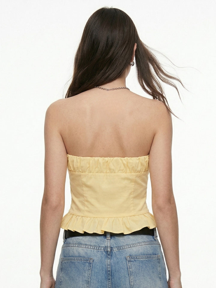 Yellow Off Shoulder Ruffle Hem Top