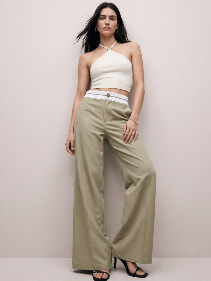 Olive Contrast Coloured Waistband With Side Binding Trouser