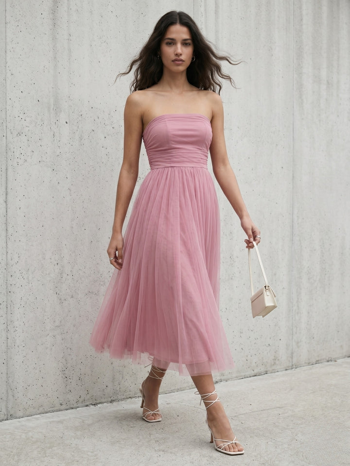 Pink Tube Dress With Net Layer