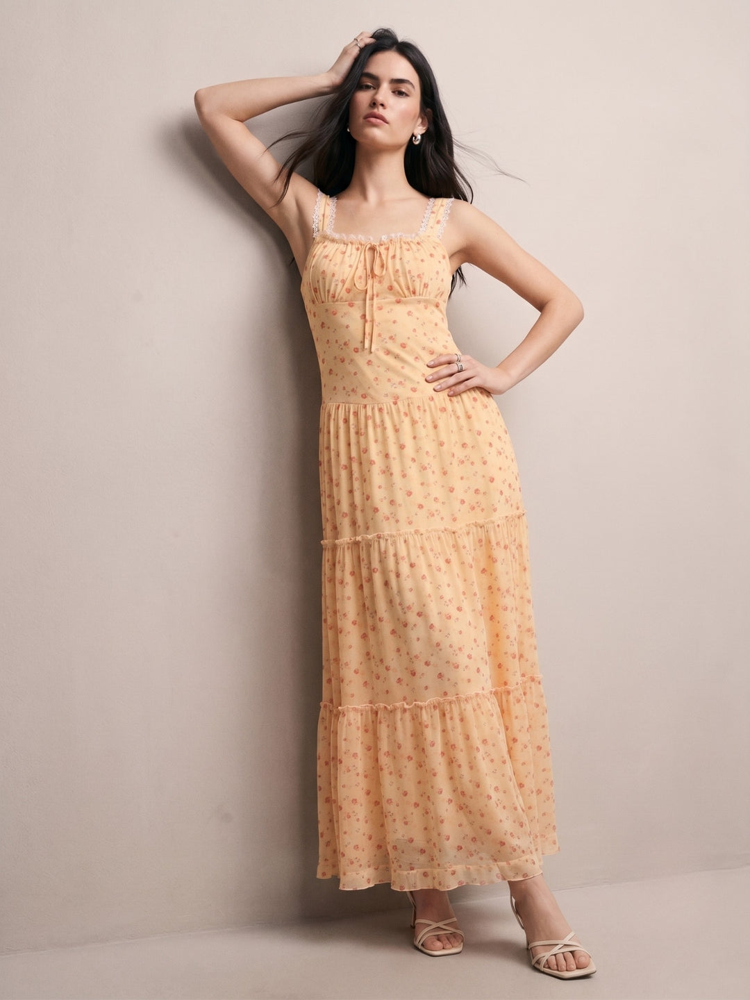 Multi Round Neck Printed Tiered Dress