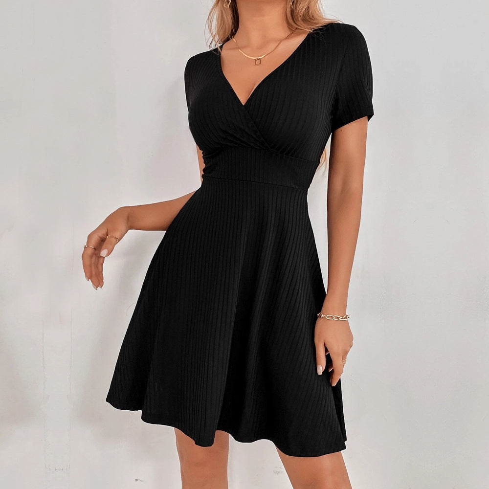 Black Half Sleeved Back Cut-Out Skater Dress