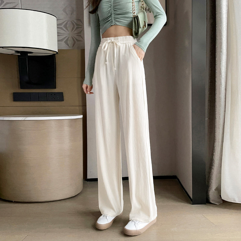 Beige Textured Wide Leg Pants