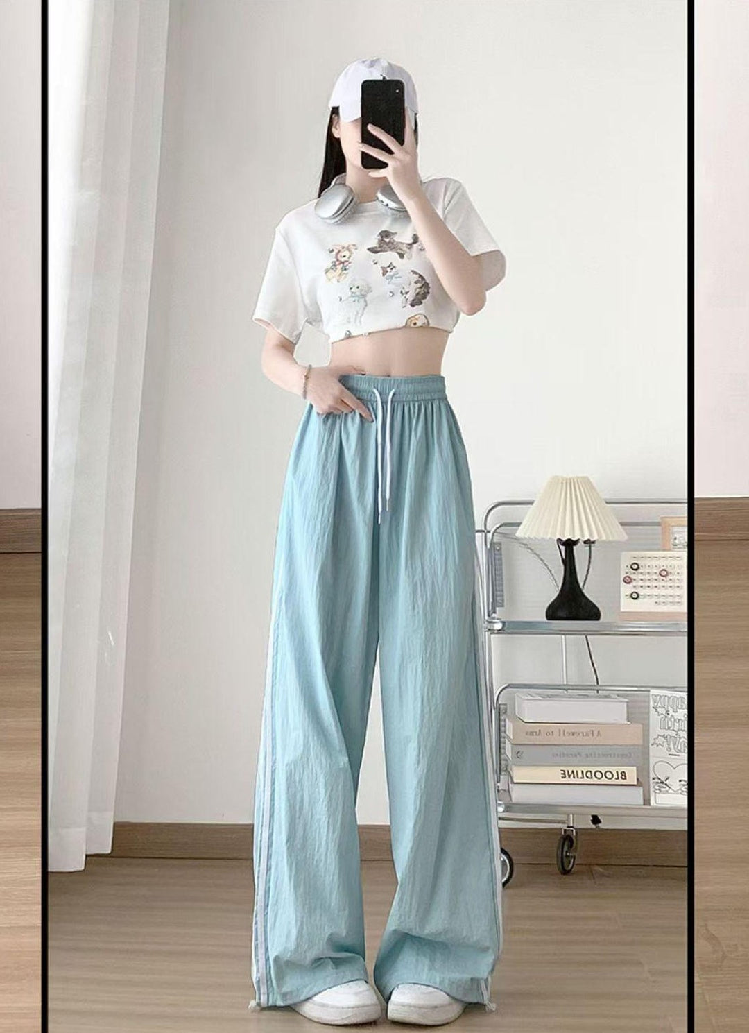 Blue Wide Leg Drawstring Sweatpants