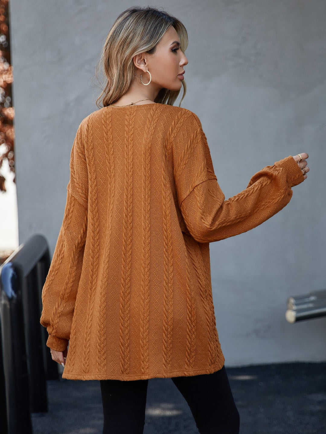 Brown Full Sleeve Textured Shrug