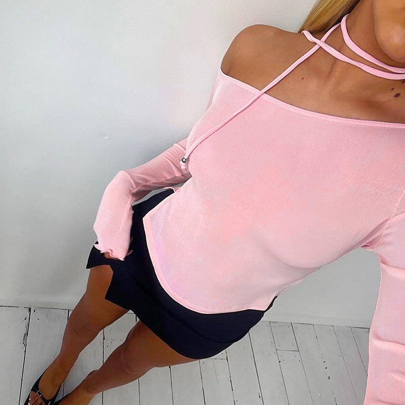 Pink Full Sleeve One Offshoulder Top