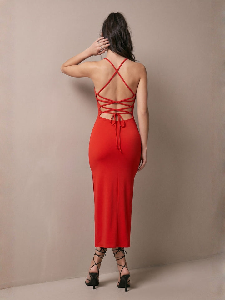 Red V Neck Tiered Dress