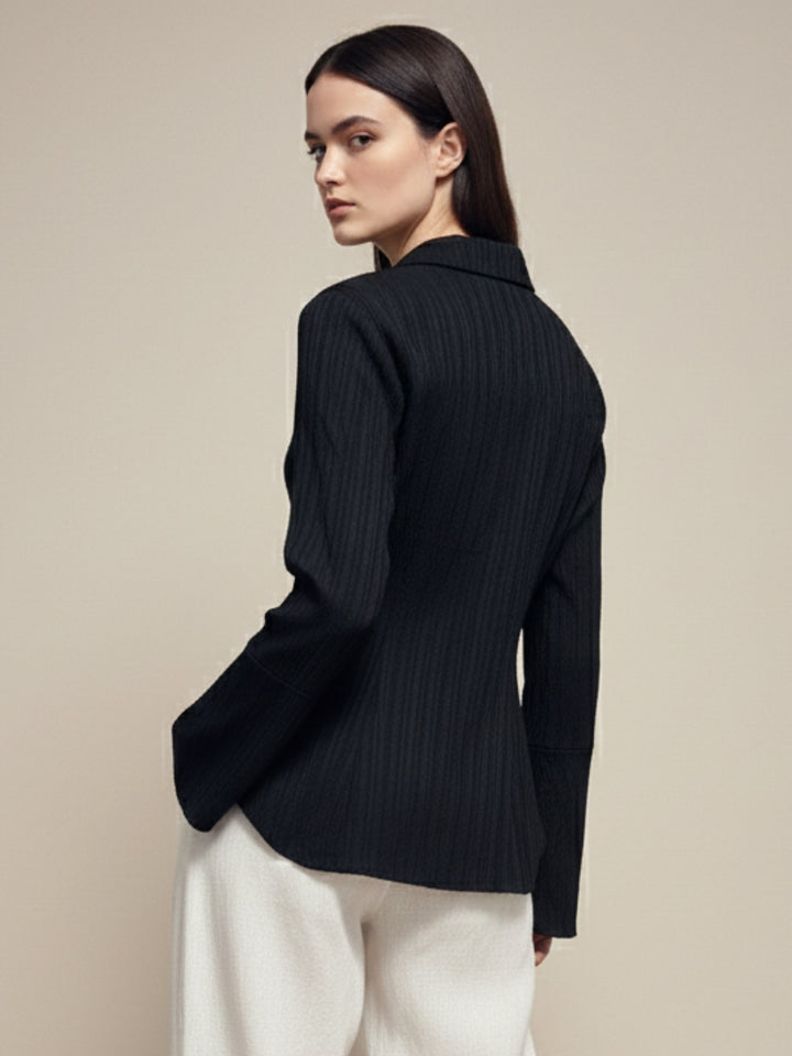 Black Textured Front Buttoned Shirt