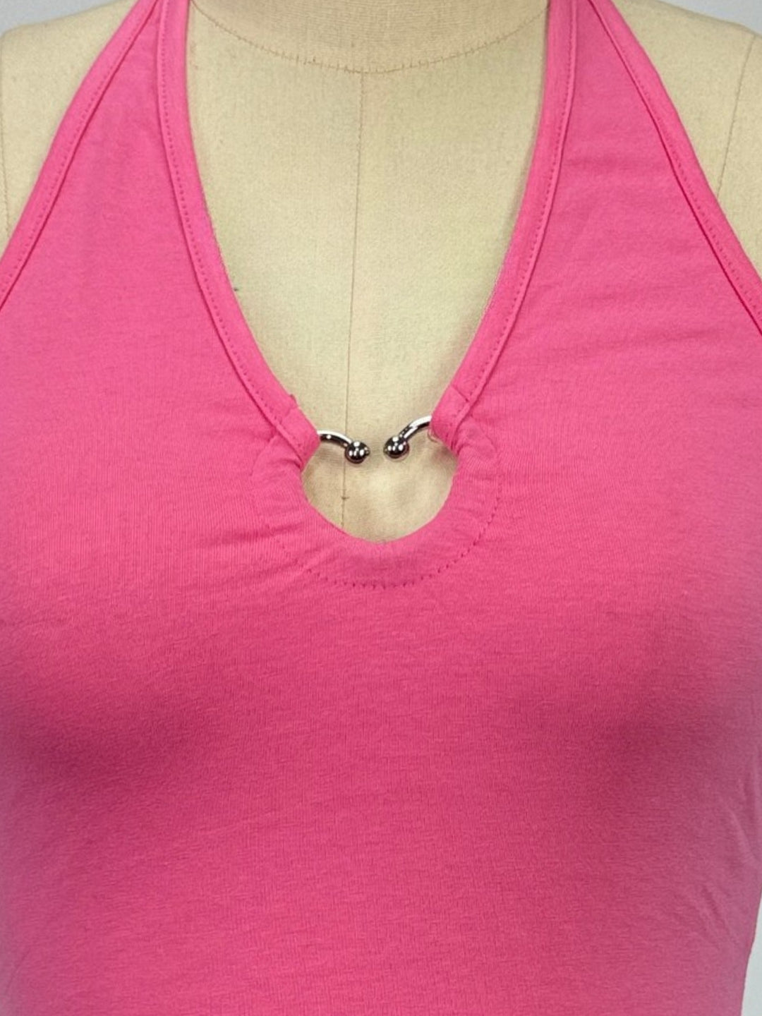 Pink Halter Neck Top With Heart Metal Detail