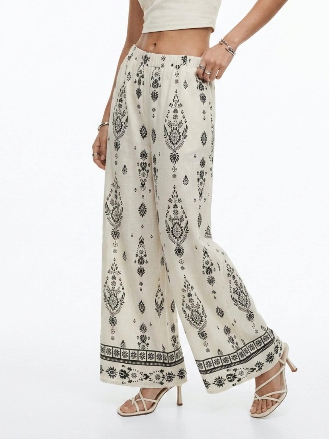 Off White High Waist Printed Trouser