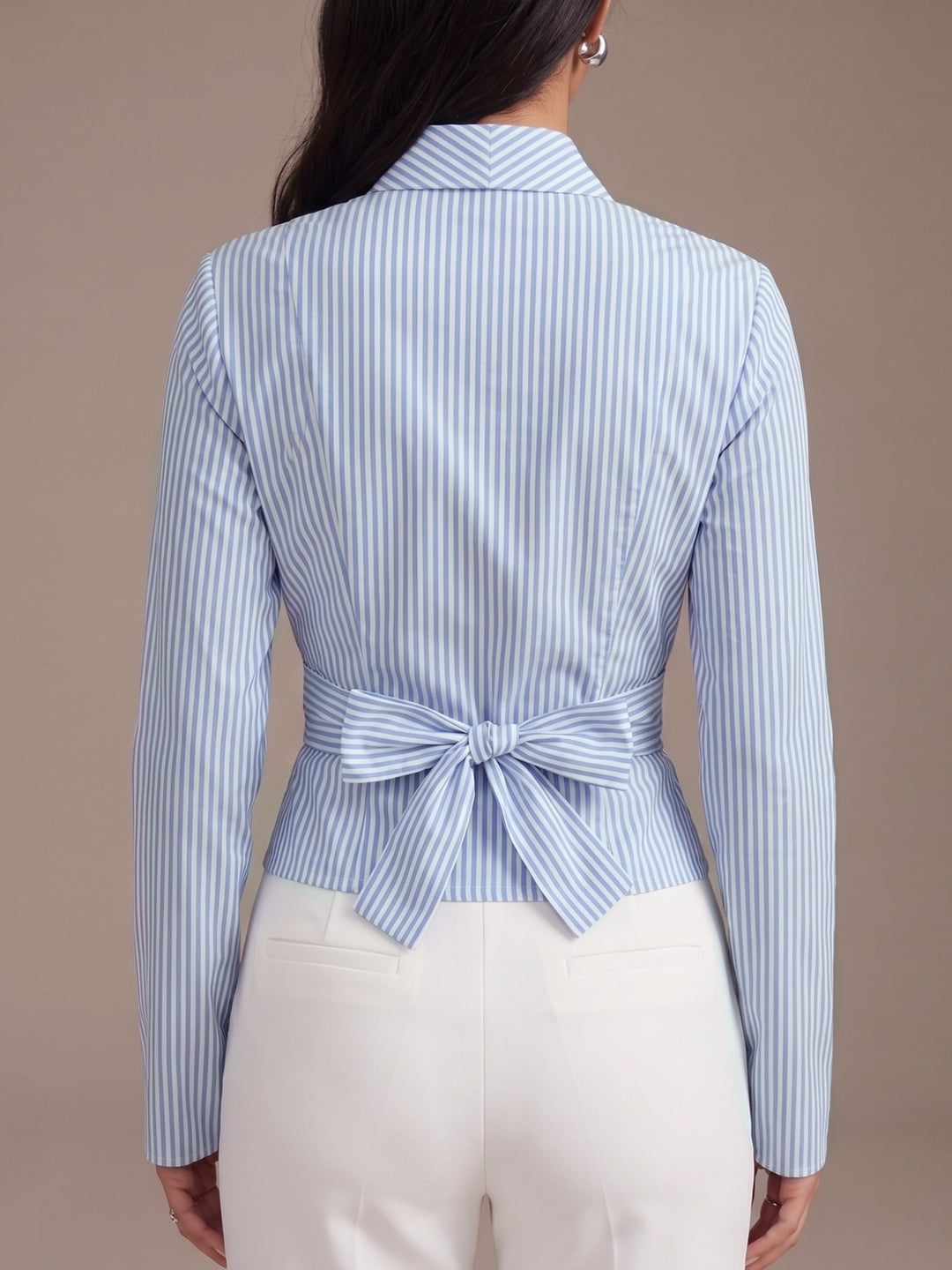 Blue Wrap Detail Striped Top