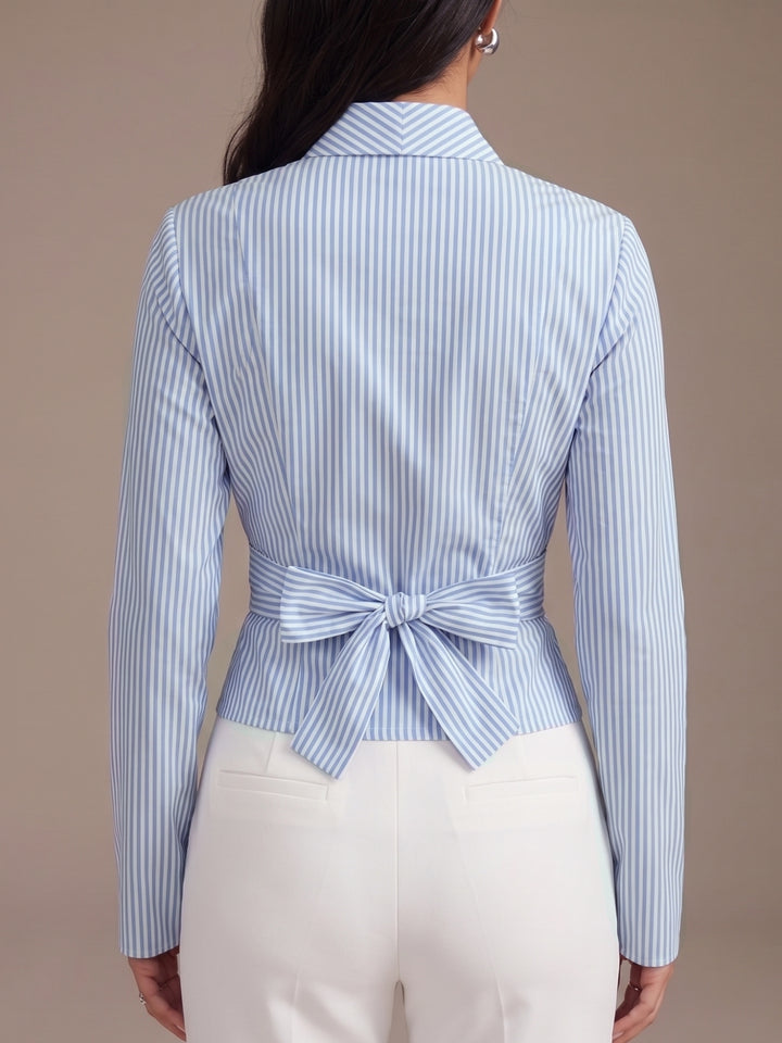 Blue Wrap Detail Striped Top