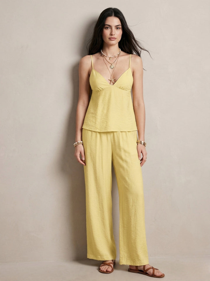 Yellow Spaghetti Strap Top And Pant Set