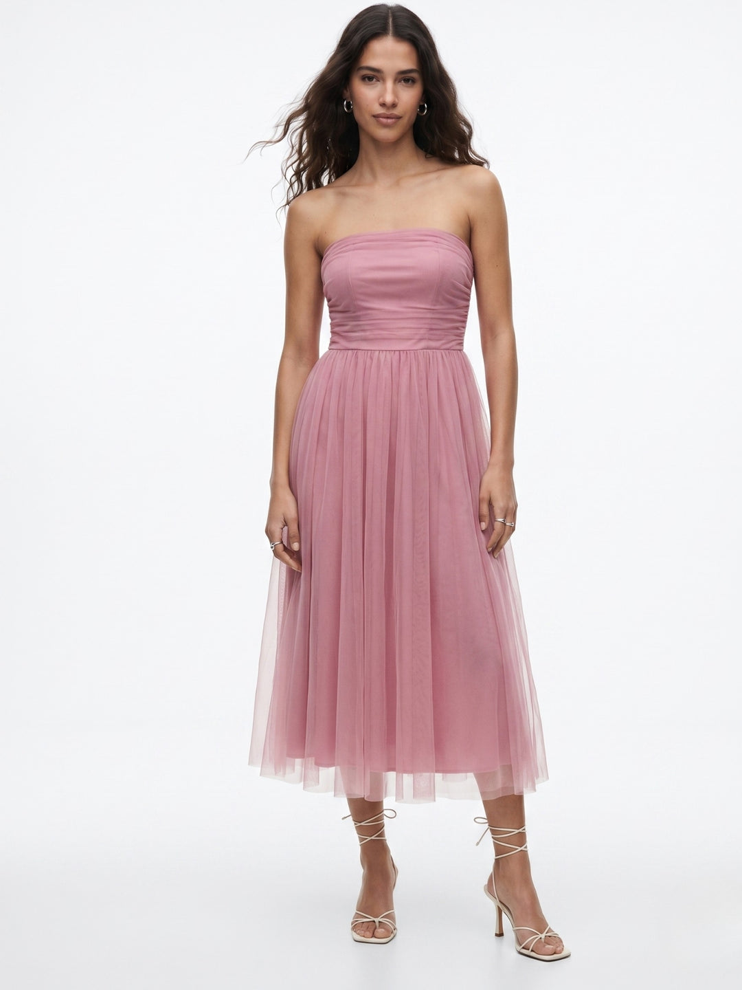Pink Tube Dress With Net Layer