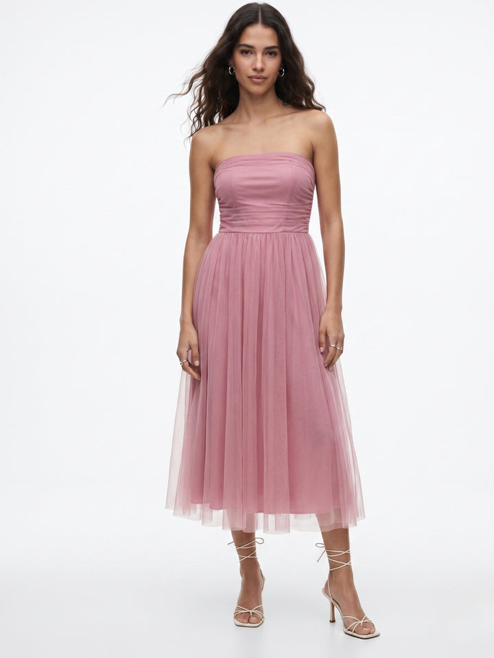 Pink Tube Dress With Net Layer