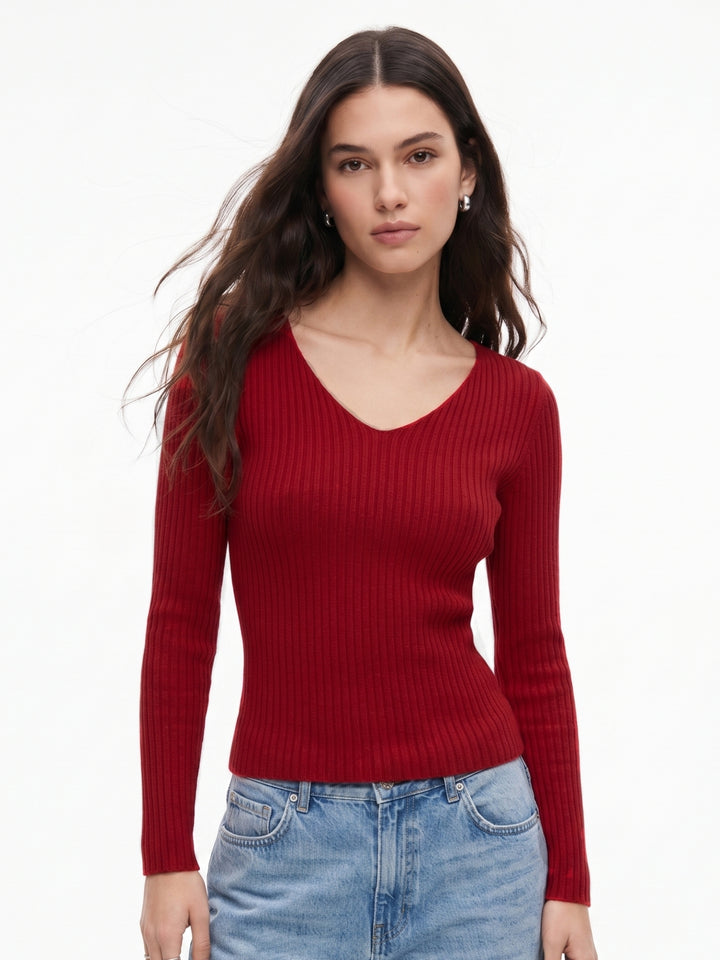 Maroon Full Sleeve V Neck Top