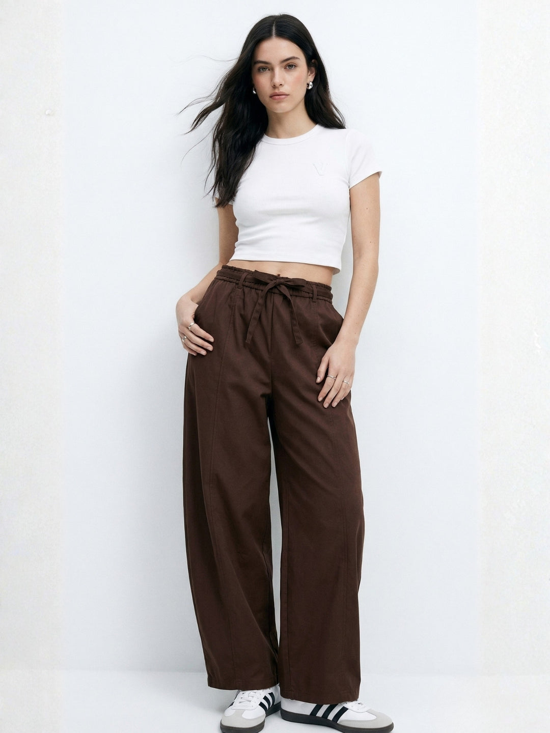 Brown High Waist Pleated Wide Leg Pant
