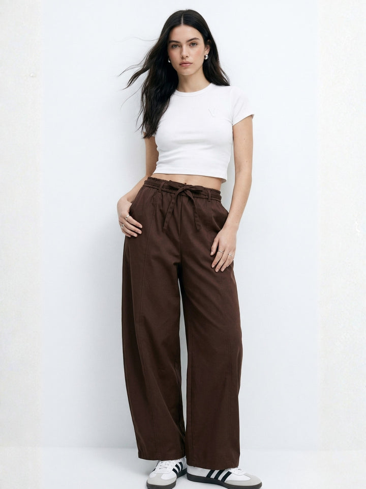 Brown High Waist Pleated Wide Leg Pant