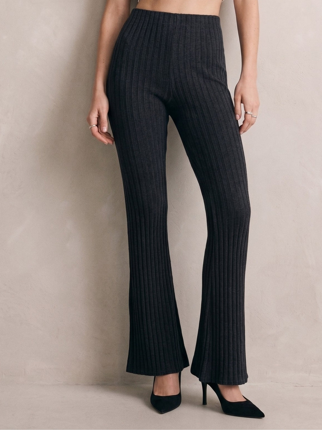 Black Textured Flared Trousers