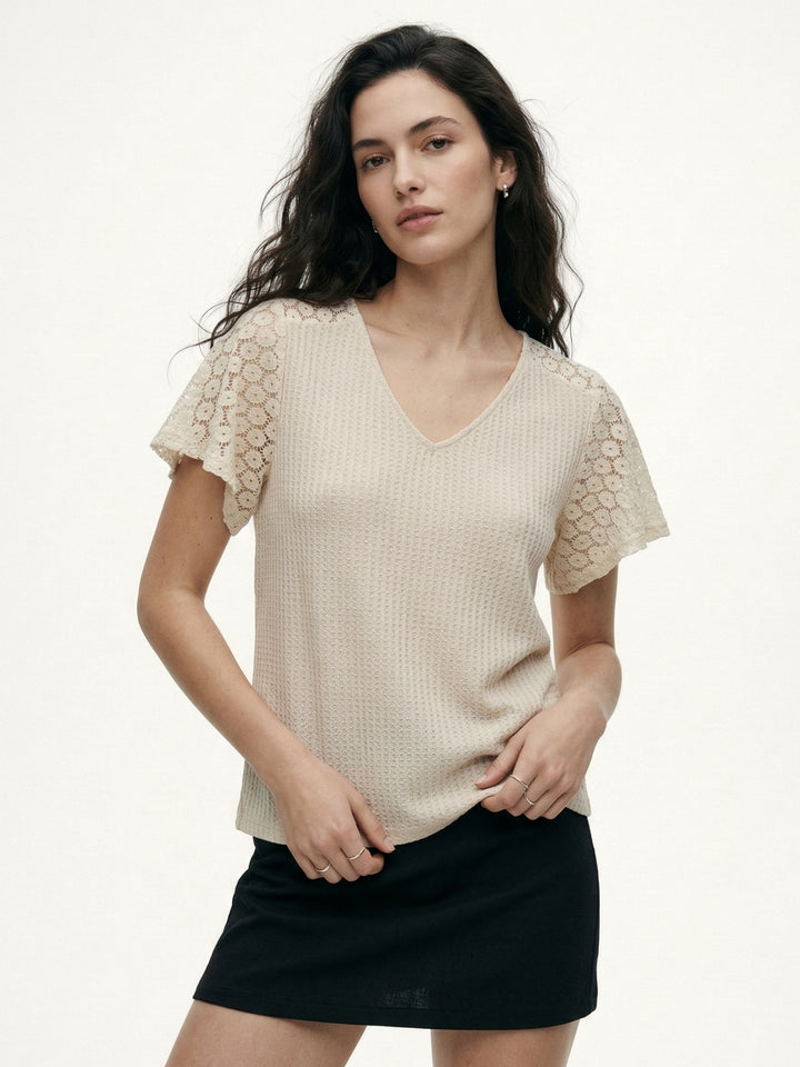 White Bell Sleeve Textured Top