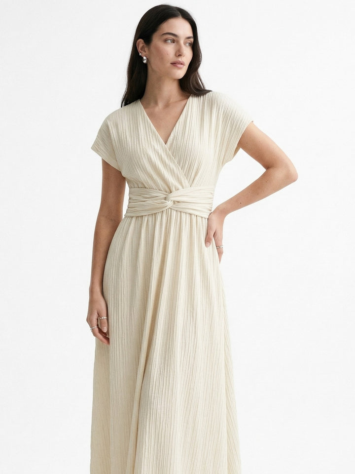 Off White Sleeveless Waist Detail Dress