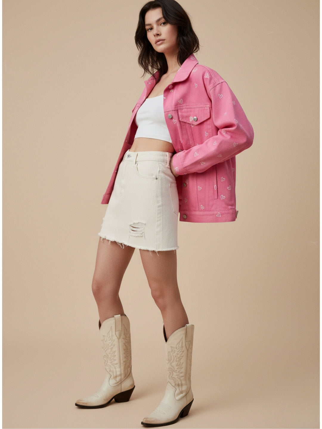 Pink All Over Heart Printed Jacket