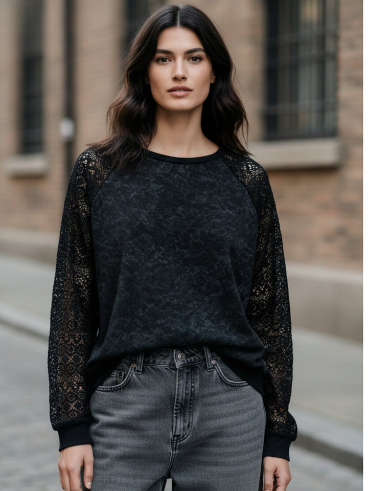 Black Full Sleeve Round Neck Top