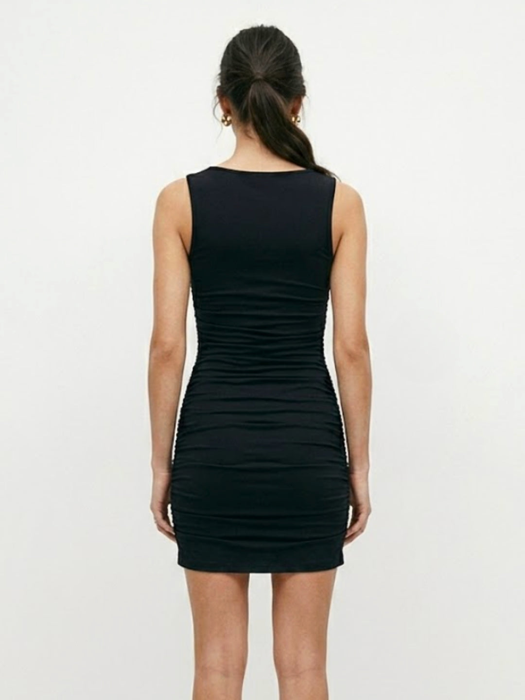 Black Square Neck Sleeveless Fitted Dress
