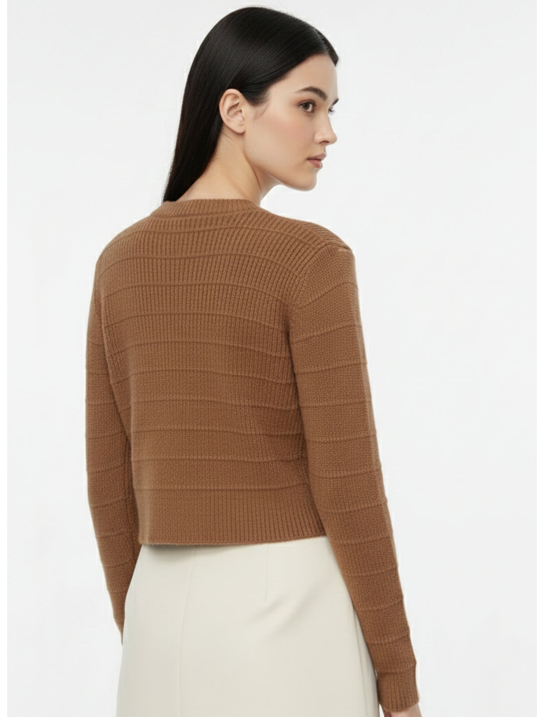 Brown Full Sleeve Textured Front Button Cardigan