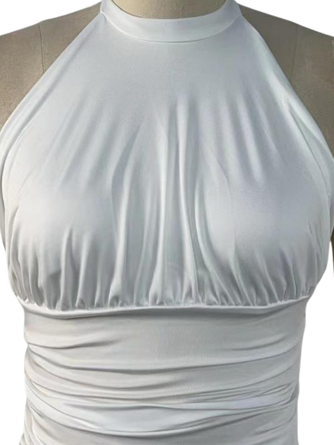 White Side Ruched Halter Neck Top
