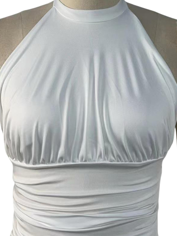 White Side Ruched Halter Neck Top
