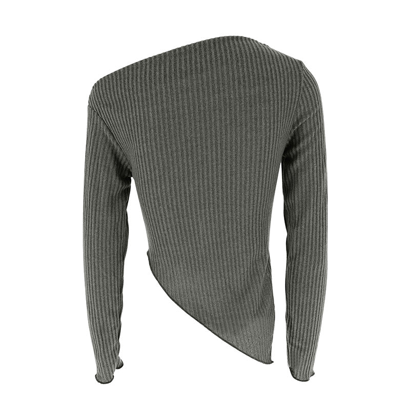 Solid Grey One Shoulder Ribbed Top
