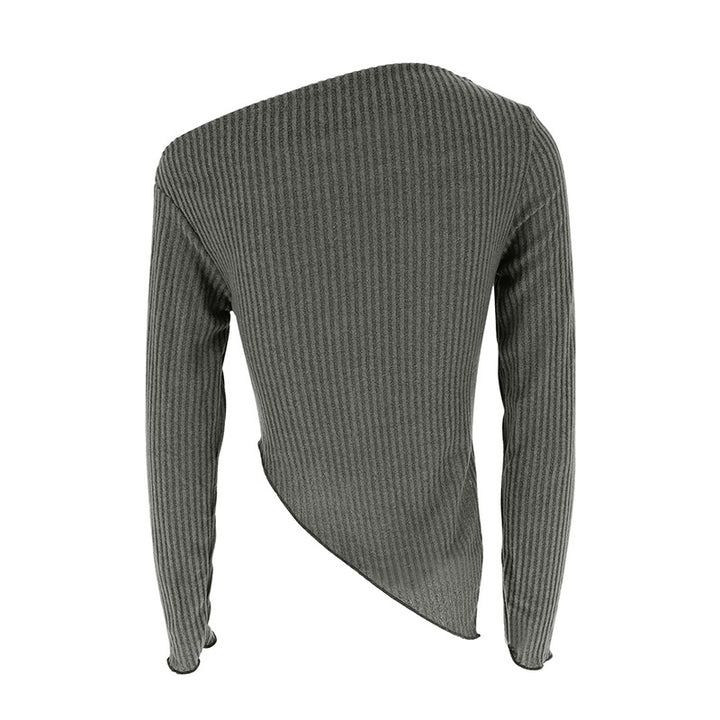 Solid Grey One Shoulder Ribbed Top