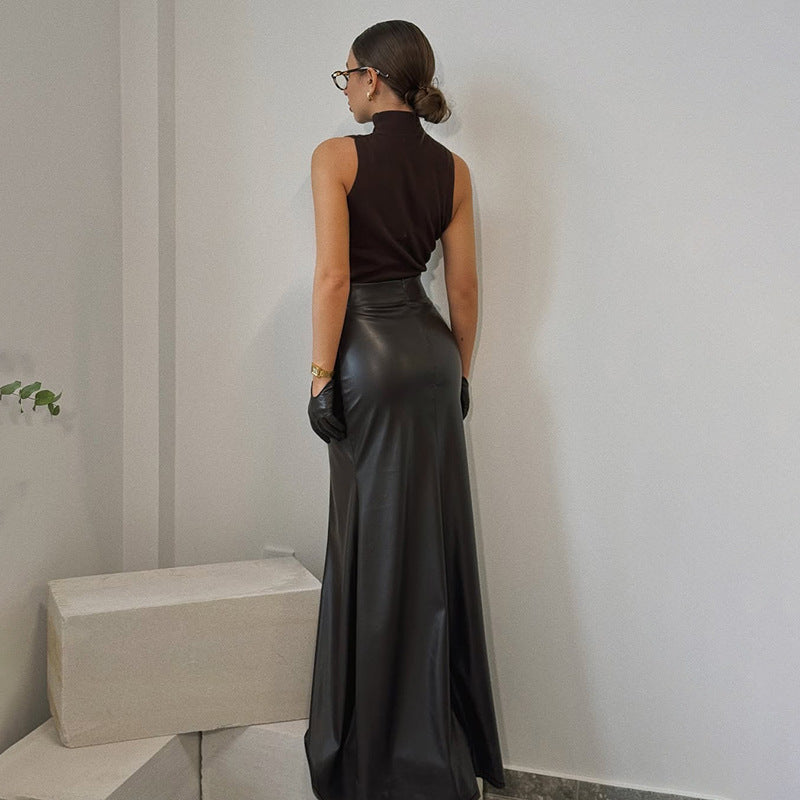 Black High-Waist Pu Maxi Skirt